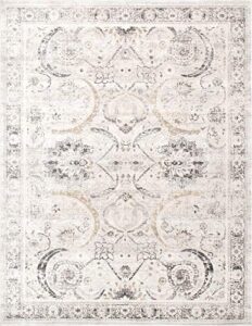 pasargad home fantasia oriental area rug - luxury power loom, living room, bedroom accent rugs-12' 0" x 15' 0", ivory/silver