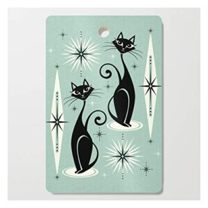 society6 mid century meow retro atomic cats mint by studioxtine kitchen cutting board (rectangle)