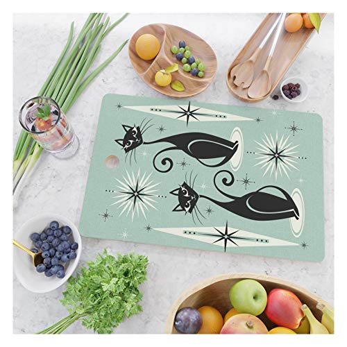 Society6 Mid Century Meow Retro Atomic Cats Mint by Studioxtine Kitchen Cutting Board (Rectangle)