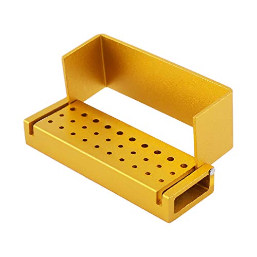 30 Holes Dental Burs Holder Diamond Burs Drill High Speed Block Aluminum Autoclavable Box, Disinfection Bur Organizer Station Opening Box Case with Cover Reusble - Gold