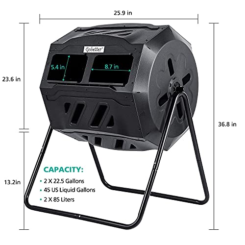 Gobetter 45 Gallon Composting Tumblers, Rotating Composter Bin Outdoor with Certification BPA Free and UV Resistant,Capable,Faster,and Environmentally Friendly