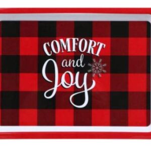 Greenbrier International Melamine It's The Most Wonderful Time of The Year, Deck The Halls, Comfort & Joy, Christmas Holiday Seasonal Red and Black Buffalo Check Trays, 14x10 in. (Set of 3)