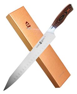 tuo slicing knife 12 - sujihiki slicer professional meat & fish carving master - long kitchen kiritsuke chef knives - german steel & comfortable pakkawood handle - gift box included - fiery series