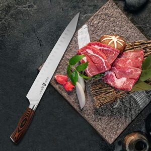 TUO Slicing Knife 12 - Sujihiki Slicer Professional Meat & Fish Carving Master - Long Kitchen Kiritsuke Chef Knives - German Steel & Comfortable Pakkawood Handle - Gift Box Included - Fiery Series