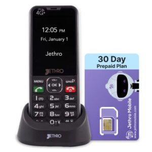 jethro sc490 4g lte cell phone for seniors with unlimited talk & text prepaid (30 days)