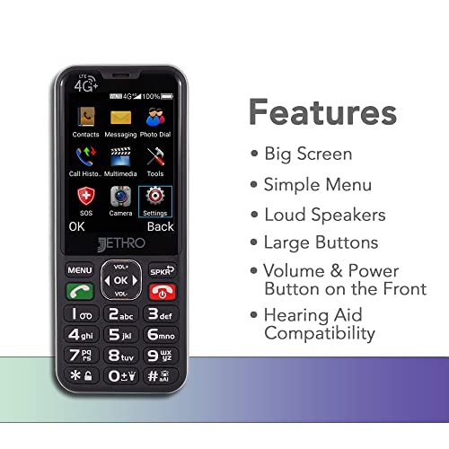 Jethro SC490 4G LTE Cell Phone for Seniors with Unlimited Talk & Text Prepaid (30 Days)