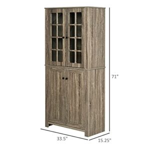 HOMCOM 71" Freestanding Kitchen Pantry Cabinet with Glass Door and Shelves, Tall Cupboard for Dining Room, Living Room, Natural