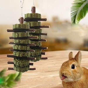 alfyng 3 PCS Bunny Chew Toys for Teeth Grinding, Organic Apple Wood Sticks Pet Snacks Chewing Playing Toys with Grass Cake for Rabbits, Chinchilla, Guinea Pigs, Hamsters and Other Small Animals