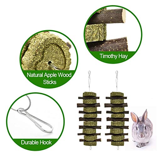 alfyng 3 PCS Bunny Chew Toys for Teeth Grinding, Organic Apple Wood Sticks Pet Snacks Chewing Playing Toys with Grass Cake for Rabbits, Chinchilla, Guinea Pigs, Hamsters and Other Small Animals