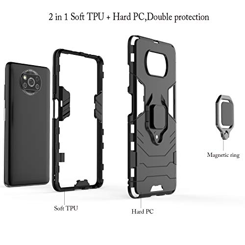 QCMM for Xiaomi Poco X3 NFC/Poco X3 Pro Kickstand Case with Tempered Glass Screen Protector [2 Pieces], Hybrid Heavy Duty Armor Dual Layer Anti-Scratch Case Cover, Black