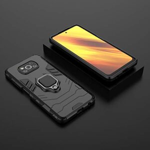 QCMM for Xiaomi Poco X3 NFC/Poco X3 Pro Kickstand Case with Tempered Glass Screen Protector [2 Pieces], Hybrid Heavy Duty Armor Dual Layer Anti-Scratch Case Cover, Black