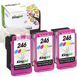 Kingjet Remanufactured Ink Cartridge Replacement for Canon CL-246 246 for Pixma MX490 MX492 IP2820 MG2520 MG2525 MG2922 MG3020 TS3122 TS302 TR4520 Printer (1 Print Head + 3 Cartridges, Color)