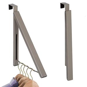 over door hanger - single closet hanger retractable collapsible folding hanging rack organizer perfect for clothes & towels ideal for bathrooms, dorm rooms etc. - satin nickel (includes one hook)