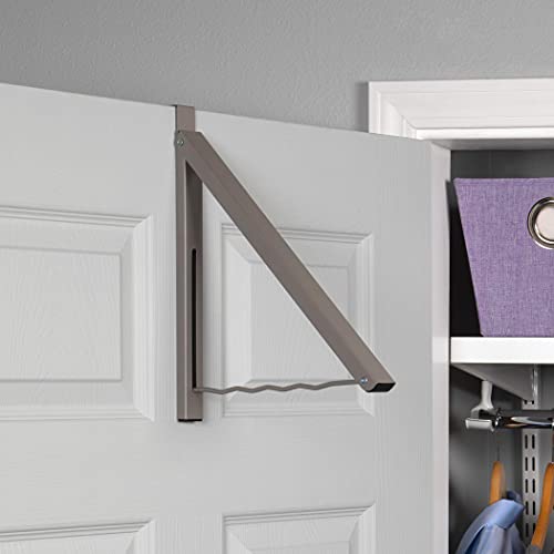 Over Door Hanger - Single Closet Hanger Retractable Collapsible Folding Hanging Rack Organizer Perfect for Clothes & Towels Ideal for Bathrooms, Dorm Rooms Etc. - Satin Nickel (Includes one Hook)