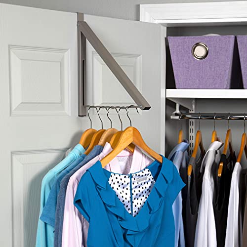 Over Door Hanger - Single Closet Hanger Retractable Collapsible Folding Hanging Rack Organizer Perfect for Clothes & Towels Ideal for Bathrooms, Dorm Rooms Etc. - Satin Nickel (Includes one Hook)