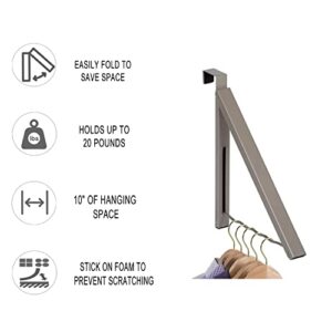 Over Door Hanger - Single Closet Hanger Retractable Collapsible Folding Hanging Rack Organizer Perfect for Clothes & Towels Ideal for Bathrooms, Dorm Rooms Etc. - Satin Nickel (Includes one Hook)