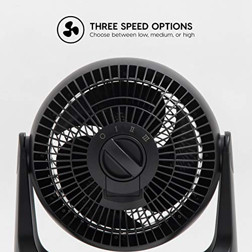 IRIS USA WOOZOO Air Circulator Fan, Vortex Fan, Desk Fan, Portable Fan, 3 Speed Settings, 360 Tilting Head, 46ft Max Air Distance, Medium, Black