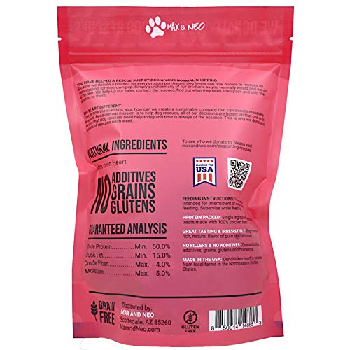 Max and Neo Freeze Dried Chicken Heart Treats -Single Ingredient, Pasture Raised, Antibiotic Free, Human Grade Chicken Grown in The USA - We Donate 1 for 1 to Dog Rescues for Every Product Sold