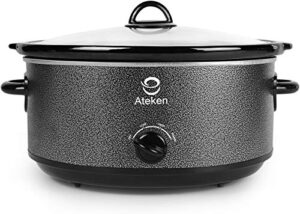 ateken slow cooker 7 quart oval crock manual portable dishwasher safe with glass lid stainless steel black…