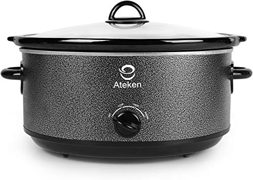 Ateken Slow Cooker 7 Quart Oval Crock Manual Portable Dishwasher Safe with Glass Lid Stainless Steel Black…