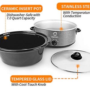 Ateken Slow Cooker 7 Quart Oval Crock Manual Portable Dishwasher Safe with Glass Lid Stainless Steel Black…