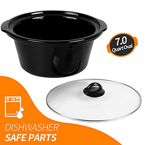 Ateken Slow Cooker 7 Quart Oval Crock Manual Portable Dishwasher Safe with Glass Lid Stainless Steel Black…