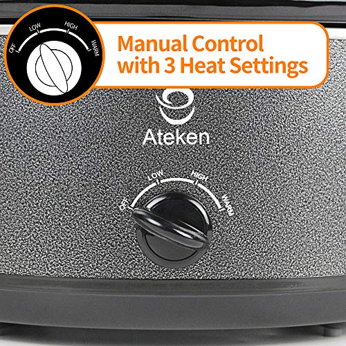 Ateken Slow Cooker 7 Quart Oval Crock Manual Portable Dishwasher Safe with Glass Lid Stainless Steel Black…