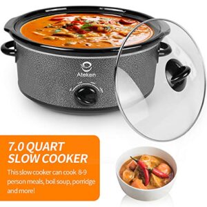 Ateken Slow Cooker 7 Quart Oval Crock Manual Portable Dishwasher Safe with Glass Lid Stainless Steel Black…