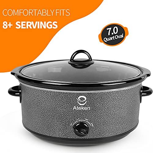 Ateken Slow Cooker 7 Quart Oval Crock Manual Portable Dishwasher Safe with Glass Lid Stainless Steel Black…