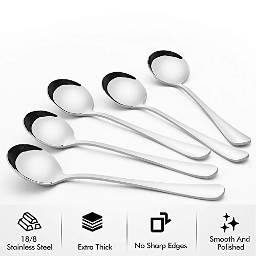 20 Piece Soup Spoons, Round Stainless Steel Bouillon Spoons Round Spoons 6.7 inch