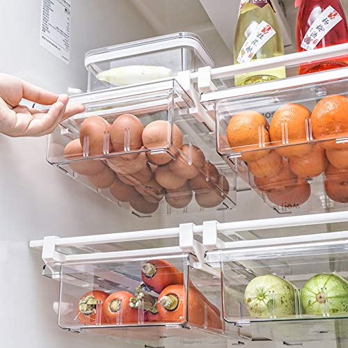 Fridge Drawer Organizer with Handle, Pull-out Refrigerator Storage Organizer Bins, Fridge Shelf Holder Storage Box