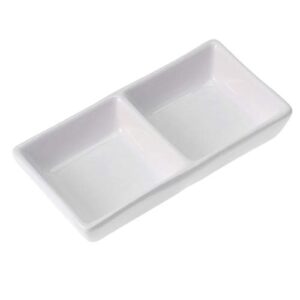 hemoton ceramic appetizer serving tray divided serving platter chips dip sauce dishes 2 compartment snacks dishes tray 5 inch for salt vinegar sugar spices white