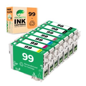 COLORETTO Remanufactured Ink Cartridge Replacement for Epson 99 & 98 Used for Epson 730 810 837 835 800 7 Pack (2 Black 1 Cyan 1 Magenta 1 Yellow 1 Light Cyan 1 Light Magenta) Combo Pack