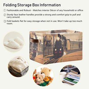 Retro Train Storage Bins Basket Fabric Collapsible Storage Cube Rectangle Storage Box with Handles for Shelf Closet Nursery Home Office - 1 Pack