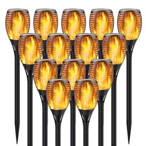 14 pack solar lights outdoor, 33led solar torch lights with dancing flickering flames, waterproof landscape decoration flame lights for garden pathway yard-auto on/off dusk to dawn