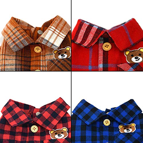 InnoPet Dog Shirt, Pet Plaid Clothes Shirt Cat T-Shirt, Sweater Matching Breathable for Small Medium Large Dogs Cats Puppy Soft Adorable Casual Cozy Valentines Dog Shirt Red Blue Brown Colors