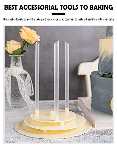 Plastic Dowels for Cakes, 9 Pieces Cake Dowel Rods and 3 Pieces Cake Circle Bases for Tiered Cake Construction and Stacking(9" Rods + 4.7" 6.3" 7.8" Bases)