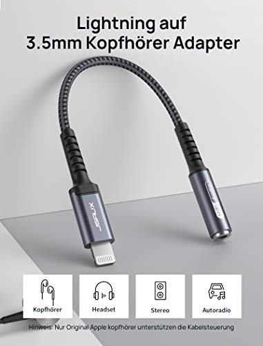 JSAUX Lightning to 3.5mm Headphone Adapter, [Apple MFi Certified] iPhone to Audio Aux Jack Converter Compatible with iPhone 14/14 Pro/13/13 Pro/12 Mini/12 Pro/11/11 Pro/11 Pro Max/SE/X XR XS - Grey