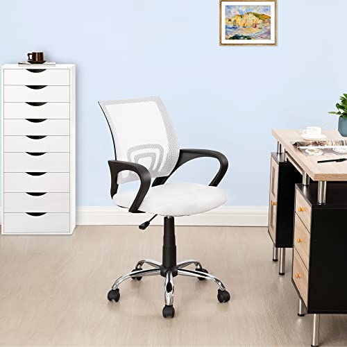 Naomi Home Height Adjustable Ergonomic Drafting Chair Mesh Mid-Back Swivel Office Chair with Armrest, Lumbar Support, Back Adjustment, Caster Wheels, Executive Rolling Computer Desk Chair - White