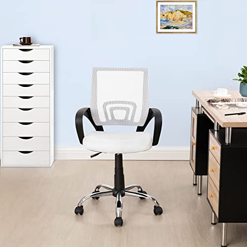 Naomi Home Height Adjustable Ergonomic Drafting Chair Mesh Mid-Back Swivel Office Chair with Armrest, Lumbar Support, Back Adjustment, Caster Wheels, Executive Rolling Computer Desk Chair - White