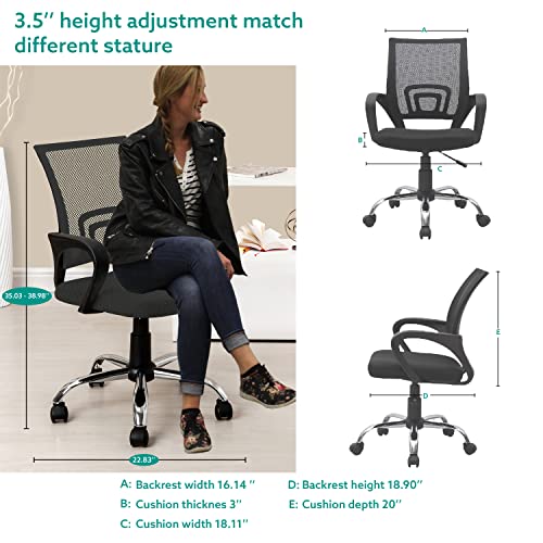 Naomi Home Height Adjustable Ergonomic Drafting Chair Mesh Mid-Back Swivel Office Chair with Armrest, Lumbar Support, Back Adjustment, Caster Wheels, Executive Rolling Computer Desk Chair - White