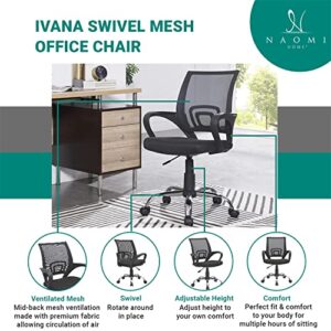 Naomi Home Height Adjustable Ergonomic Drafting Chair Mesh Mid-Back Swivel Office Chair with Armrest, Lumbar Support, Back Adjustment, Caster Wheels, Executive Rolling Computer Desk Chair - White