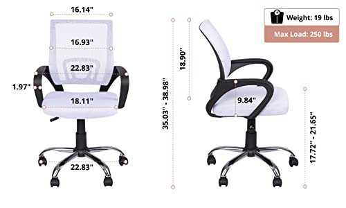 Naomi Home Height Adjustable Ergonomic Drafting Chair Mesh Mid-Back Swivel Office Chair with Armrest, Lumbar Support, Back Adjustment, Caster Wheels, Executive Rolling Computer Desk Chair - White