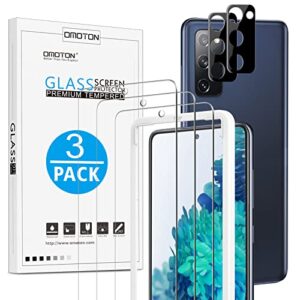 omoton [3+2 pack] samsung galaxy s20 fe 5g screen protector & camera lens protector, tempered glass/guide frame/high definition/9h hardness