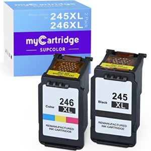 mycartridge supcolor 245xl 246xl ink remanufactured ink cartridge for canon pg-245xl pg-246xl work for pixma mg2522 mx490 mx492 tr4520 ts3122 ts3322 printer (black, tri-color)