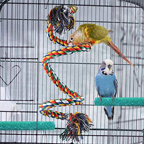 JIEZEE Bird Perch Stand Perch Birds Toys Rope Birds Ladder Platform Paw Grinding Stick Harness Cage Accessories for Parakeets Cockatiels Conures Macaw Budgie Lovebirds Finches Parrot [2+1] (L)