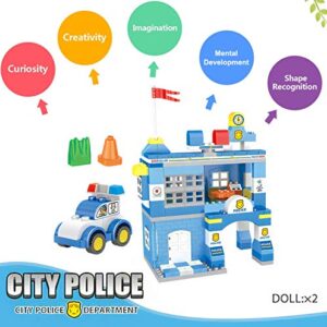 Liberty Imports Police Station Big Building Blocks 137 Pieces with Storage Box | Large Bricks Set Educational DIY Classic Construction Toy for Kids, Compatible with Major Brands