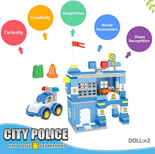 Liberty Imports Police Station Big Building Blocks 137 Pieces with Storage Box | Large Bricks Set Educational DIY Classic Construction Toy for Kids, Compatible with Major Brands