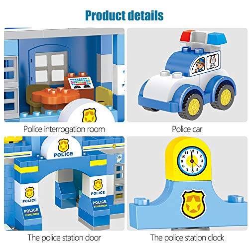 Liberty Imports Police Station Big Building Blocks 137 Pieces with Storage Box | Large Bricks Set Educational DIY Classic Construction Toy for Kids, Compatible with Major Brands