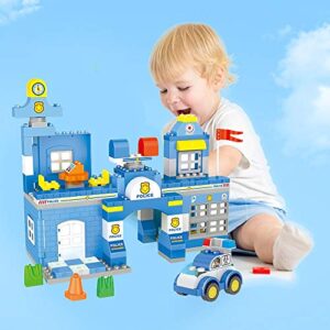 Liberty Imports Police Station Big Building Blocks 137 Pieces with Storage Box | Large Bricks Set Educational DIY Classic Construction Toy for Kids, Compatible with Major Brands